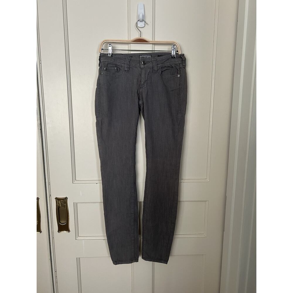 Affliction Racquel Straight Skinny Jeans Womens Size 28 Gray Rocker Grunge